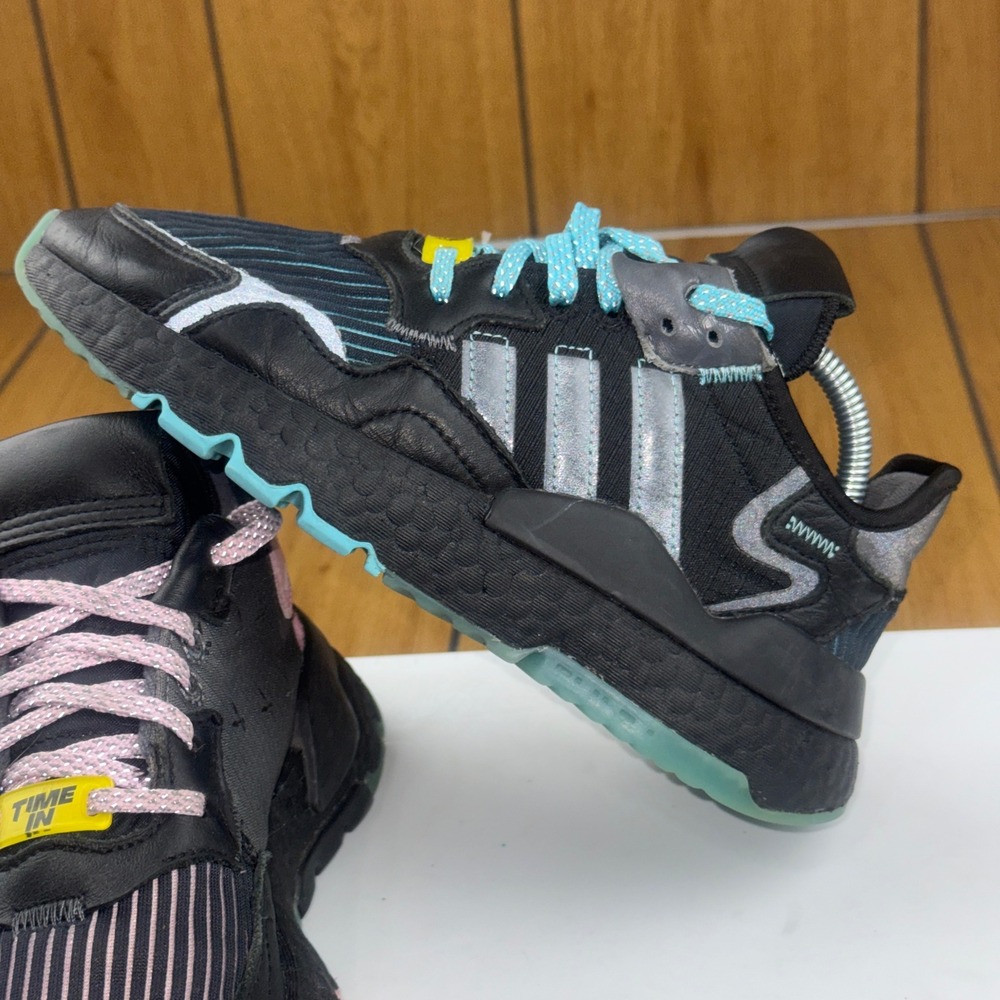 Adidas Nite Jogger Ninja Time In Core Black Pink Blue FY0176 Mens 4 Womens 5.5